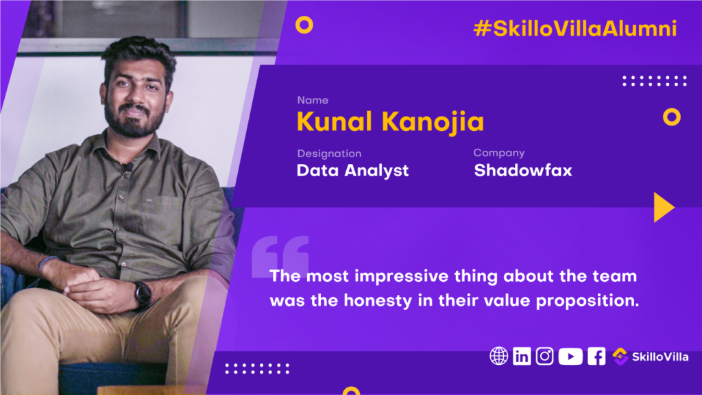 Kunal Kanojia | SkilloVilla Success Stories | Data Analytics | SkilloVilla Reviews | Data Analyst